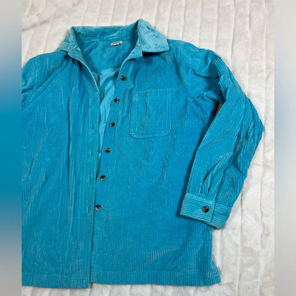 L.L. Bean Women’s L Sky Bright Blue Corduroy Button Spring Fall Midwest Shacket
